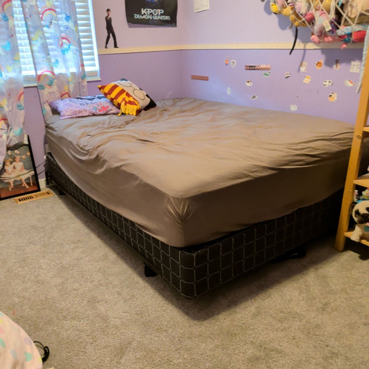 Queen bed with box spring and frame