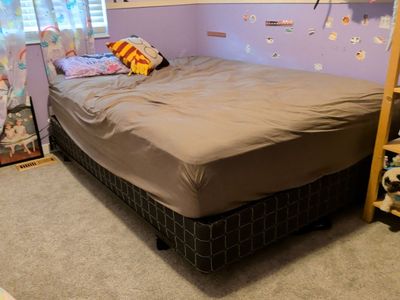 Queen bed with box spring and frame