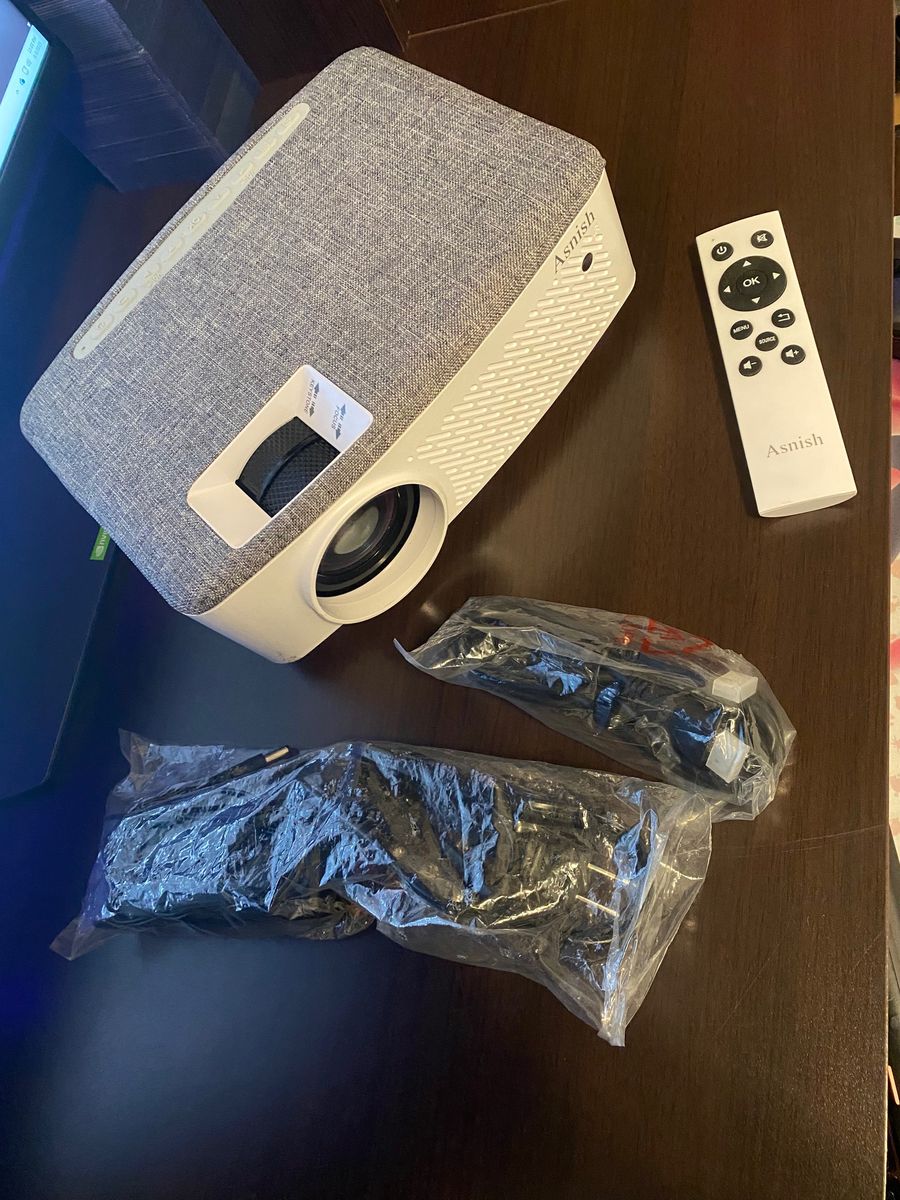 Asnish Portable Projector (720p + 200” Screen - HDMI/USB/Bluetooth and Great Sound)