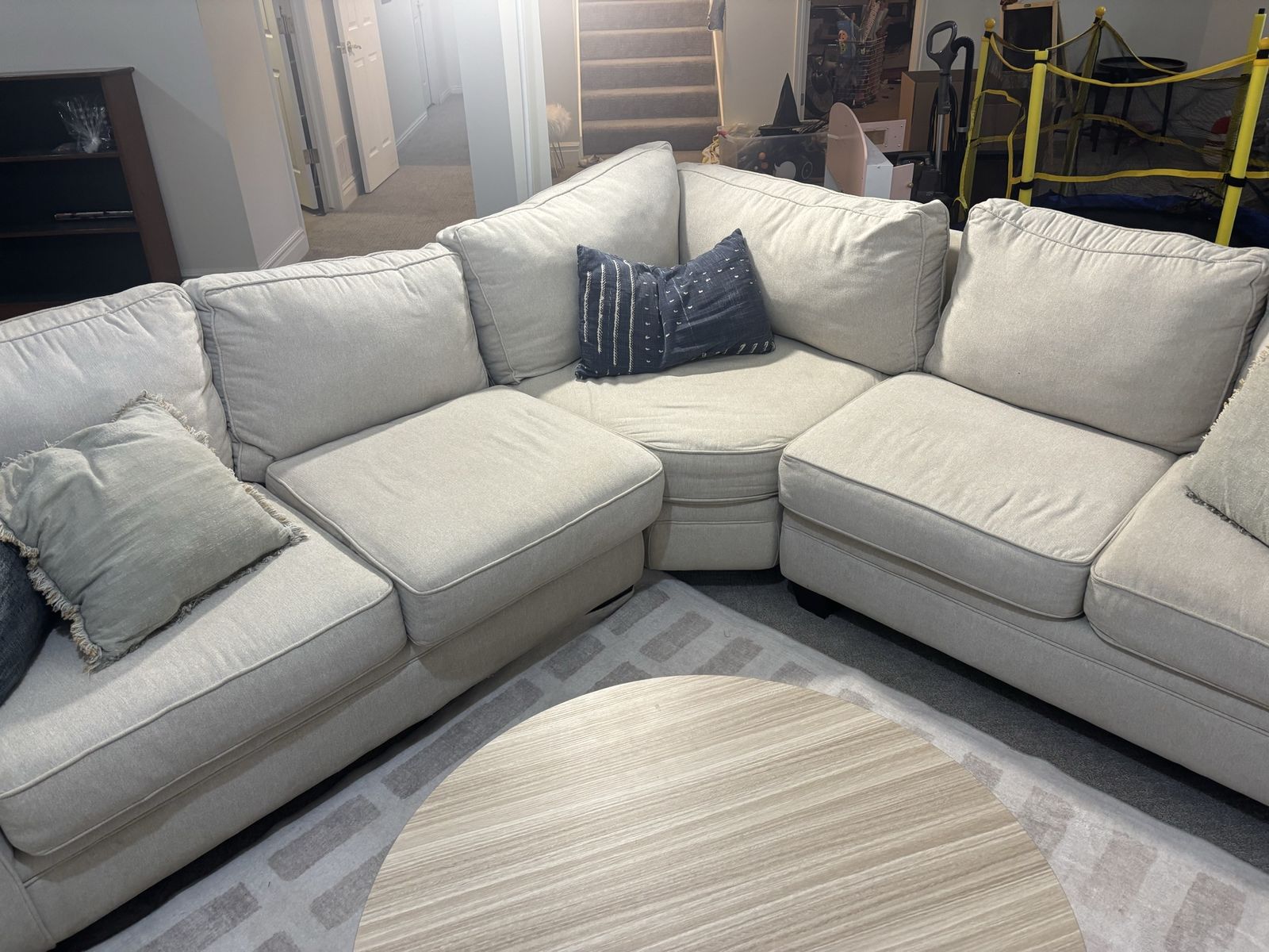 Large Sectional Sofa - Cream Fabric, Excellent Condition, Comfortable Living Room Seating