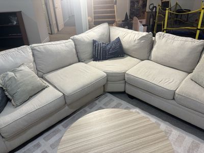 Large Sectional Sofa - Cream Fabric, Excellent Condition, Comfortable Living Room Seating