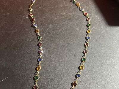 Colorful Multi-Gemstone Station Necklace Gold Tone, Approx 15" Long, Statement Piece