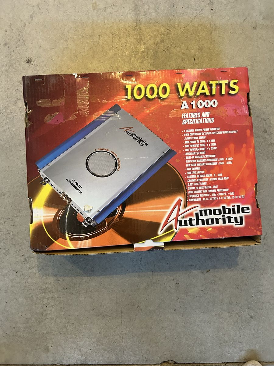 Mobile Authority A1000 1000W 4-Channel Car Audio Power Amplifier in Original Box