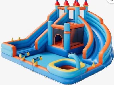 Jocisland Inflatable Bounce House & Water Slide w/ Air Blower - 179"x169" Oxford Fabric. (Water lines missing)