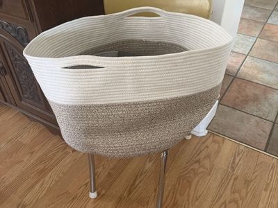 Large Woven Rope Storage Basket - White & Tan/Gray Ombre Hamper with Handles