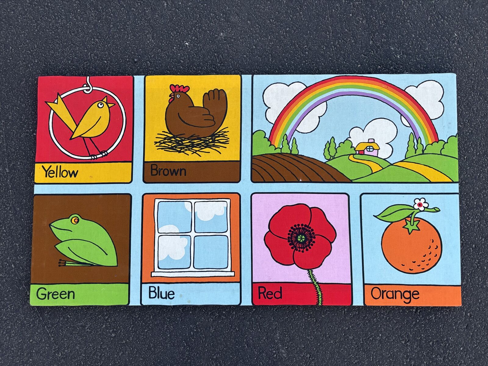 Large Vintage 1970’s children’s room tapestry, nursery, colors, rainbow, illustrative wall art