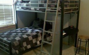 Metal Loft Bed with Attached Desk and Lower Bed Frame
