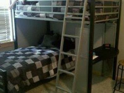 Metal Loft Bed with Attached Desk and Lower Bed Frame
