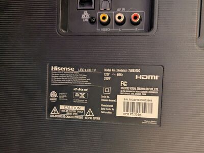 75" Hisense Tv-needs work