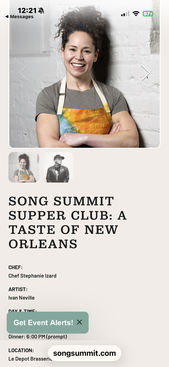 Song Summit Supper Club: A Taste of New Orleans Ticket with Chef Stephanie Izard and Ivan Neville