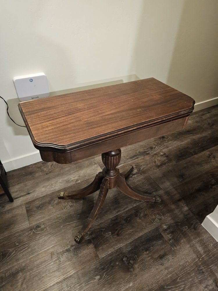 Vintage Wooden Drop Leaf Game Table with Pedestal Base