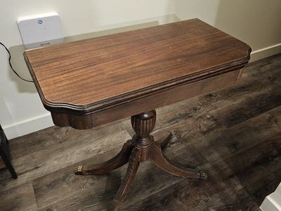 Vintage Wooden Drop Leaf Game Table with Pedestal Base