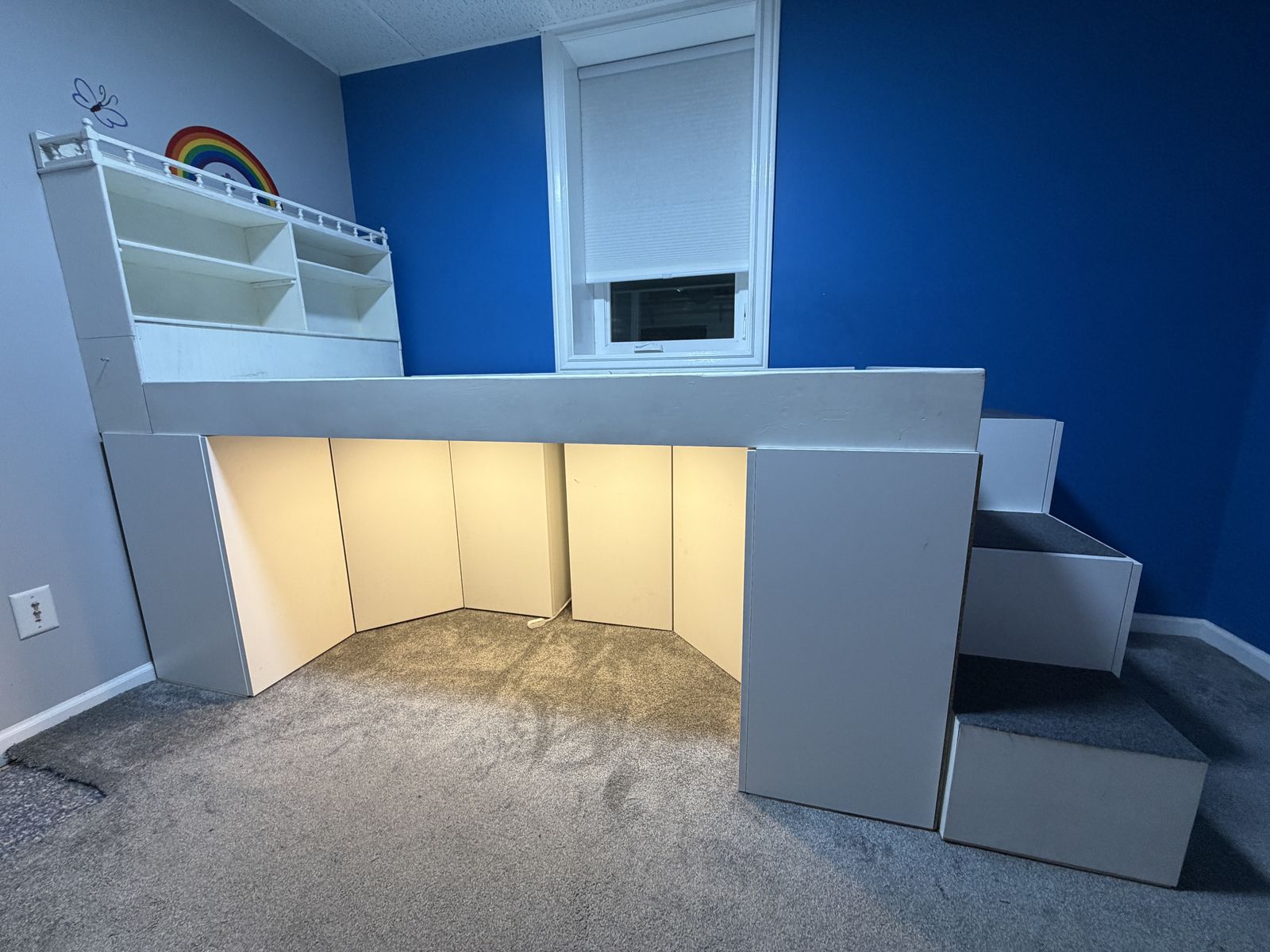 Lofted twin bed frame with storage
