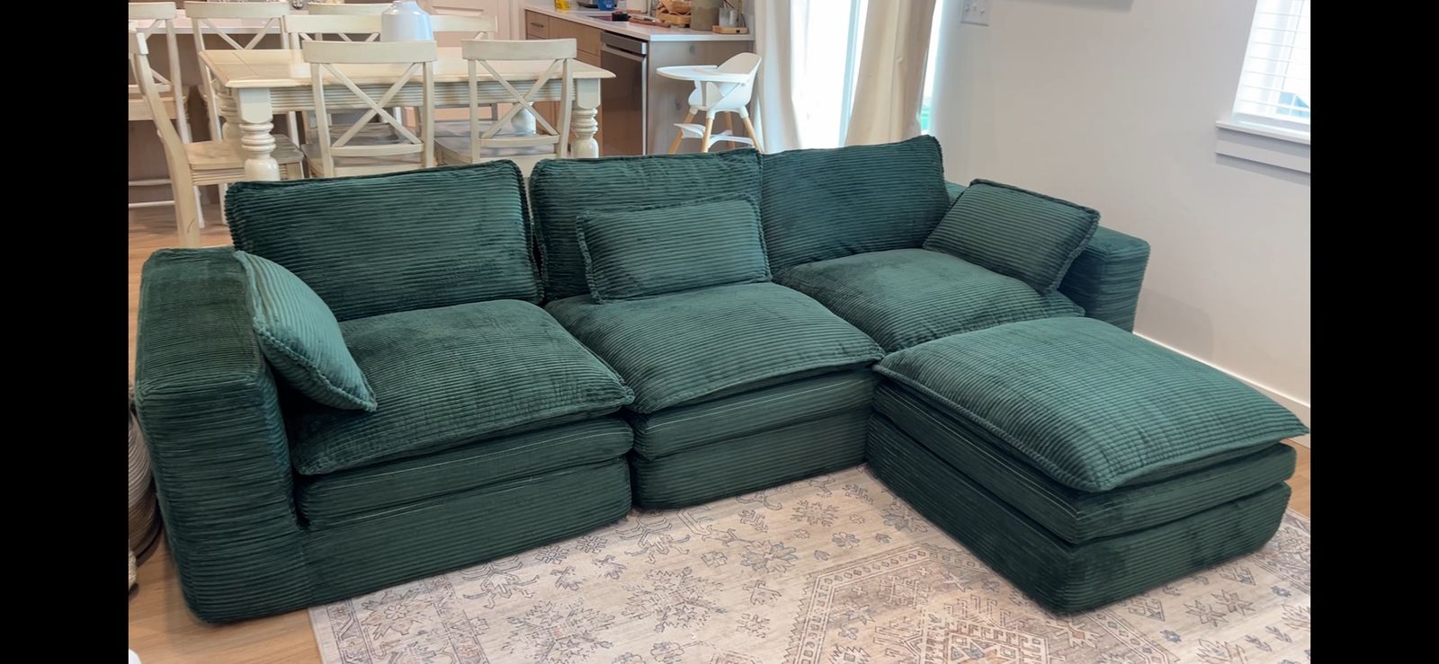 Modular Sectional Sofa-Green Corduroy