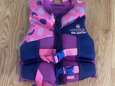 Hyperlite Kids Collective Child Life Vest PFD Pink Blue Flamingo Size 33-55 lbs