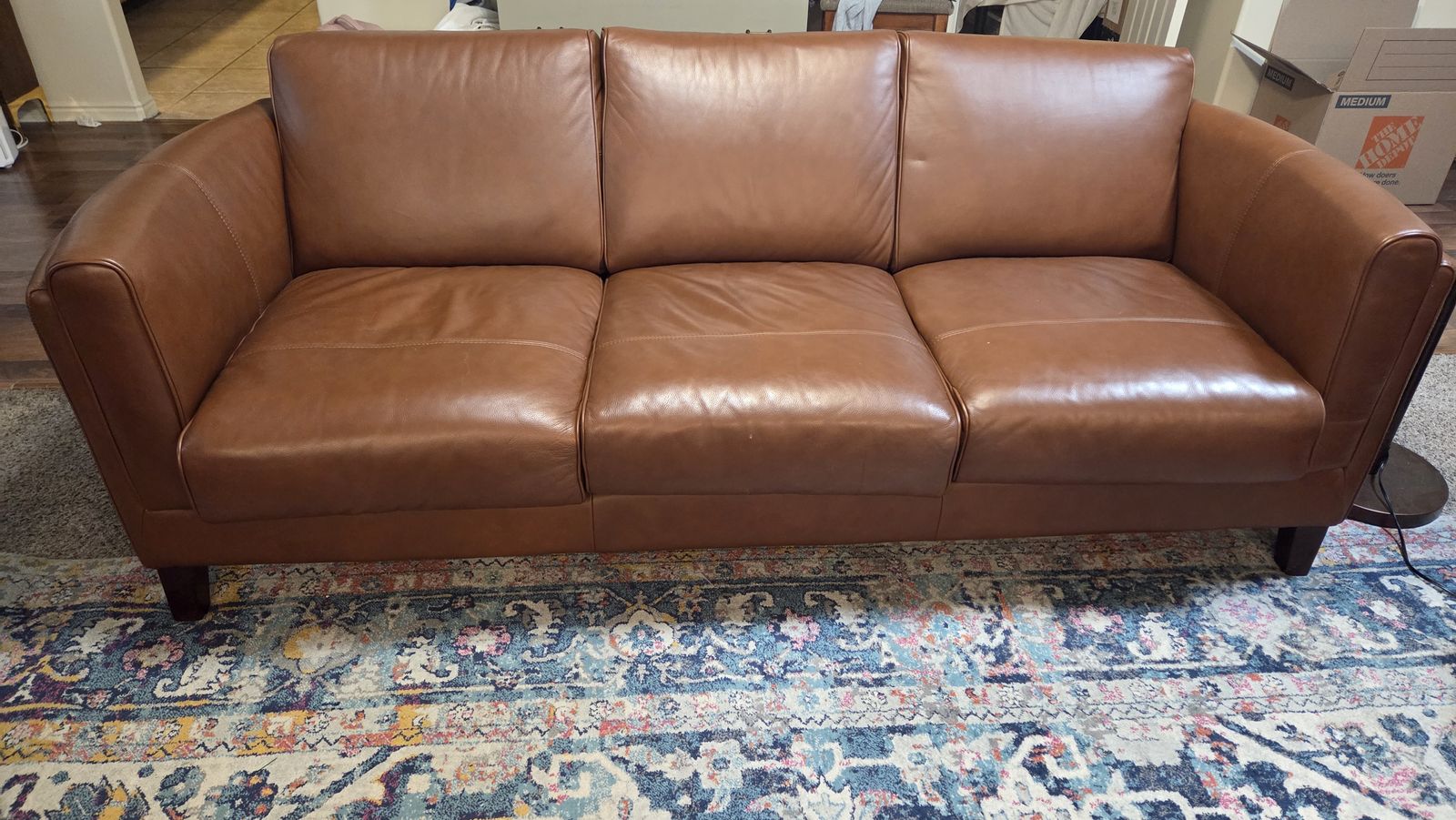 Large Simulated Leather Sofa - Brown