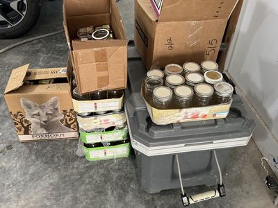 Large Lot of Glass Mason Jars and Canning Supplies