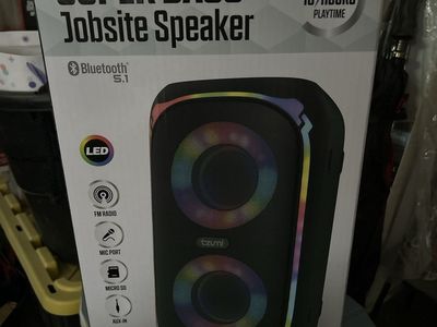 Tzumi Super Bass Jobsite Speaker Bluetooth 5.1 with LED, FM Radio, Mic Port, USB, AUX, Micro SD