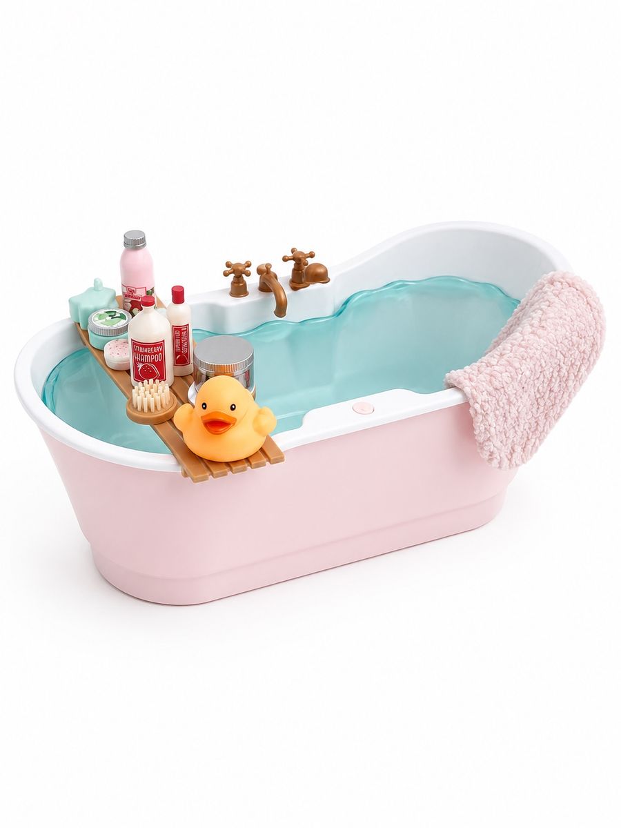 Our Generation Pink Bathtub with Faucet, Accessories, and water sounds for 18-inch American Girl Dolls