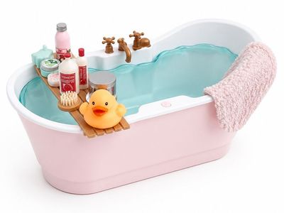 Our Generation Pink Bathtub with Faucet, Accessories, and water sounds for 18-inch American Girl Dolls