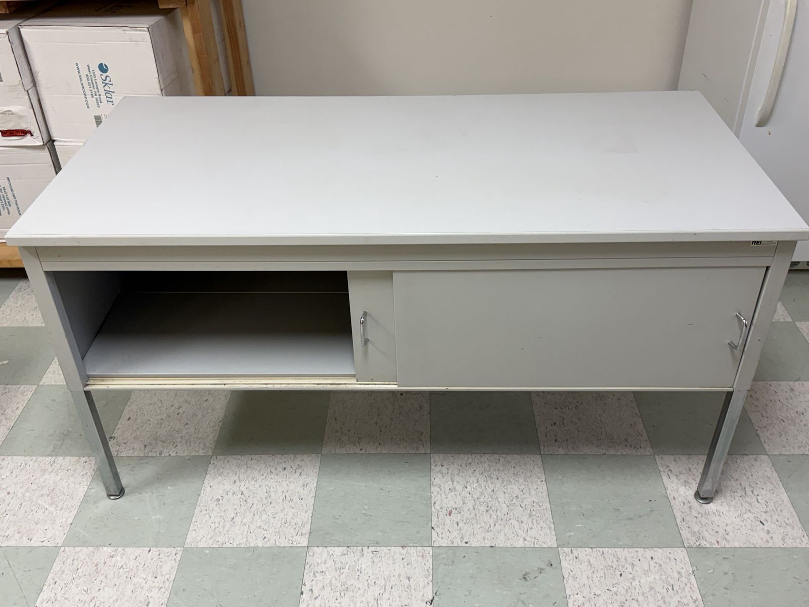 Commercial-Grade Metal Workbench with Sliding Storage