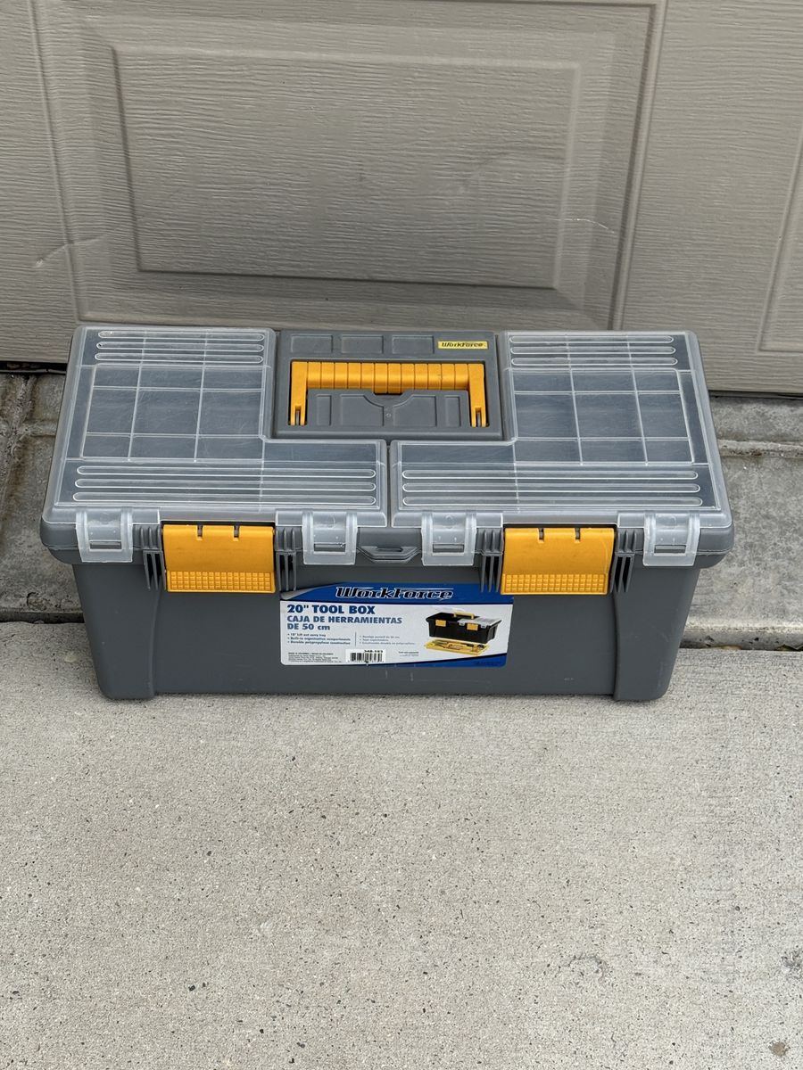 WorkForce 20" Tool Box with Lift Out Carry Tray & Built-in Organizers - Gray/Yellow