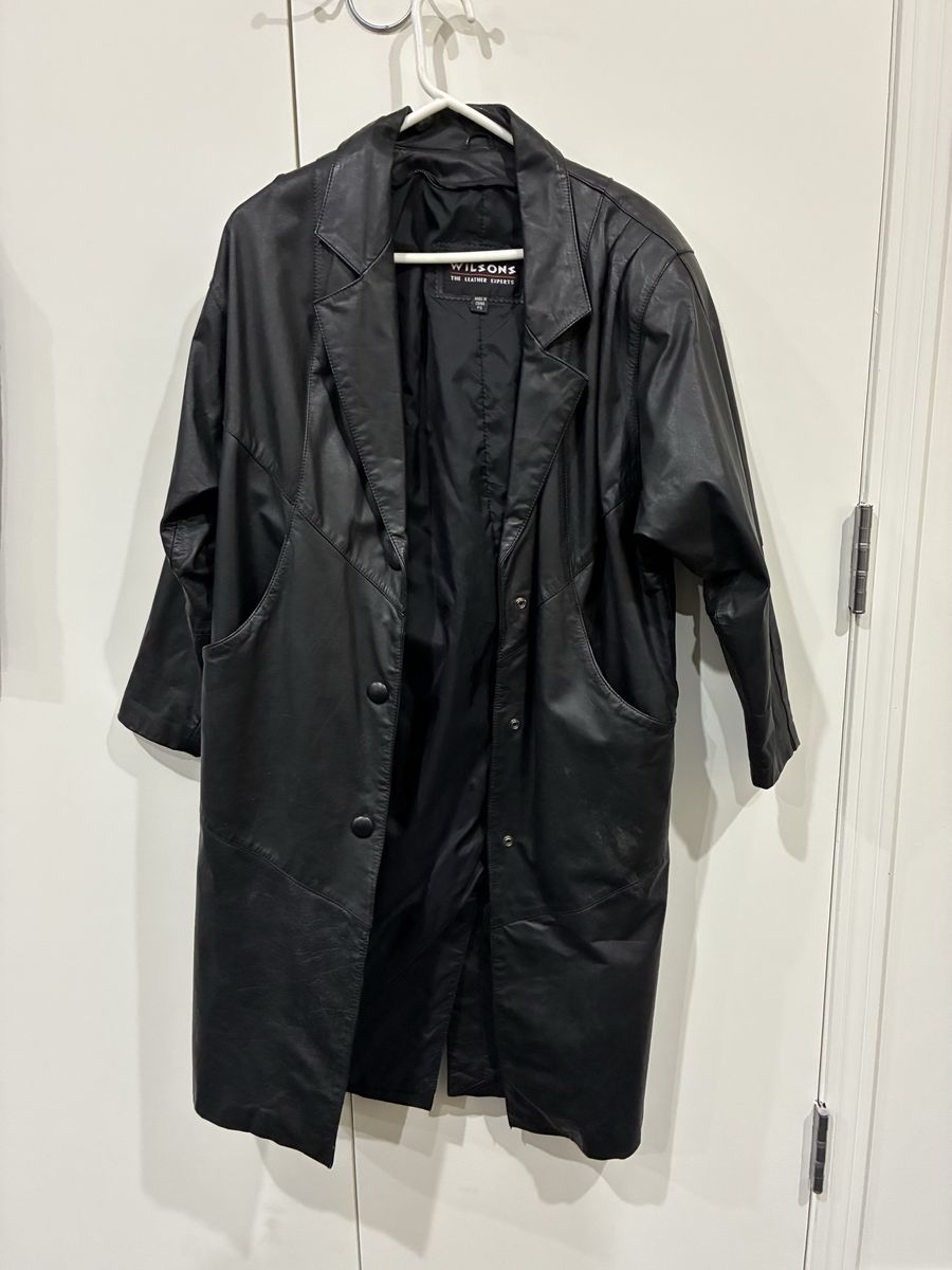Wilsons The Leather Experts Black Leather Trench Coat Jacket PS