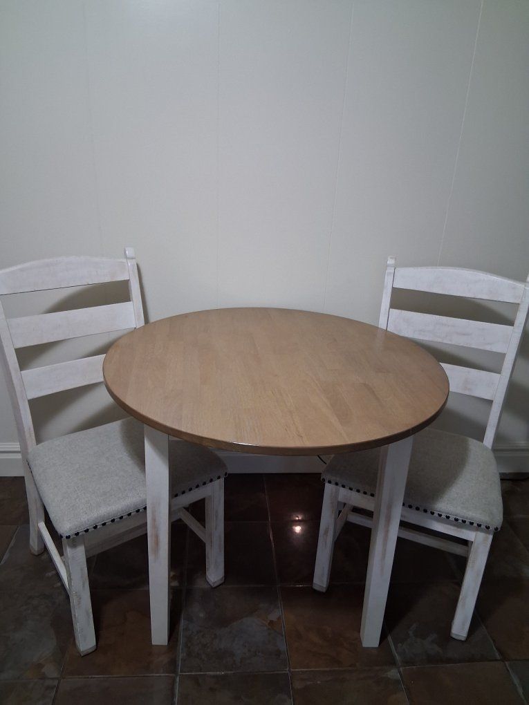 Table Dining 38" round with Two Upholstered Chairs