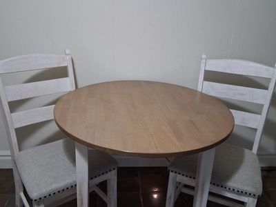 Table Dining 38" round with Two Upholstered Chairs