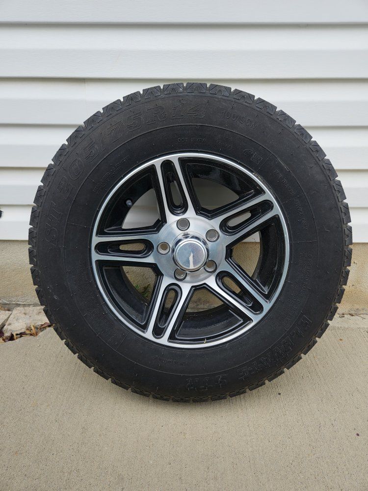 ST 205/75R14 Trailer Tire & Black/Machined Wheel