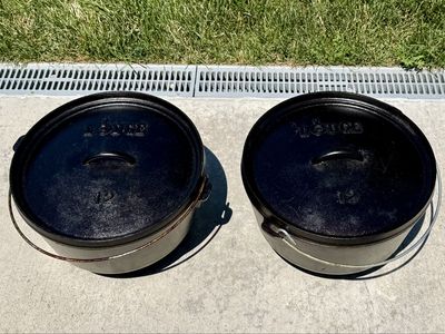 Set of 2 Lodge 12 Cast Iron Camp Dutch Ovens - 8 Quart Capacity with Lids