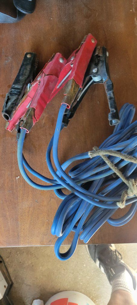 Heavy-Duty Blue Jumper Cables with Red & Black Clamps