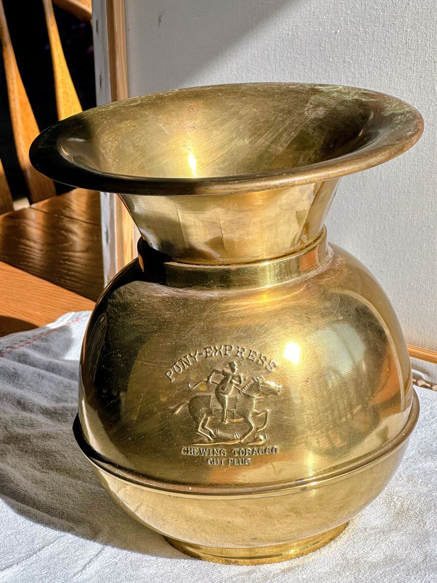 Vintage Pony Express Chewing Tobacco Cut Plug Brass Spittoon Cuspidor Collectible