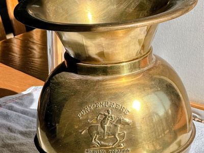 Vintage Pony Express Chewing Tobacco Cut Plug Brass Spittoon Cuspidor Collectible