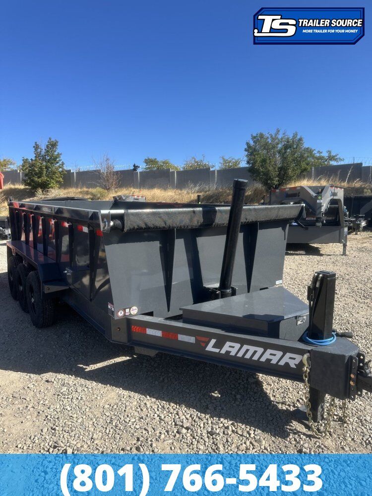 7x16 Lamar DT Dump Trailer - 36" Sides - 21K GVWR - 7 Gauge Floor, Hydraulic Jack(s), Telescopic