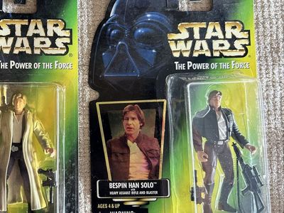 90’s Star Wars The Power of the Force Han Solo Bespin Heavy Assault Rifle and Blaster Pistol Action Figure Vintage Green Card