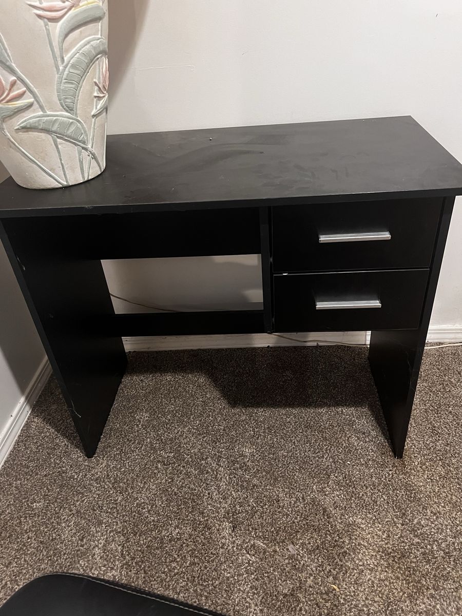 Black Wooden Desk with 2 Drawers - Compact Office/Home Table