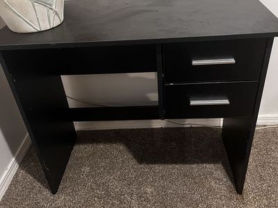 Black Wooden Desk with 2 Drawers - Compact Office/Home Table