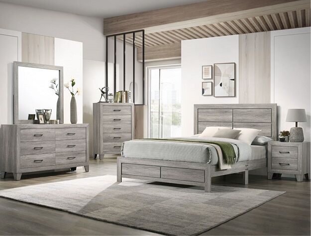 NEW GRAY Queen 7 PIECE BEDROOM SET -NEW IN BOX