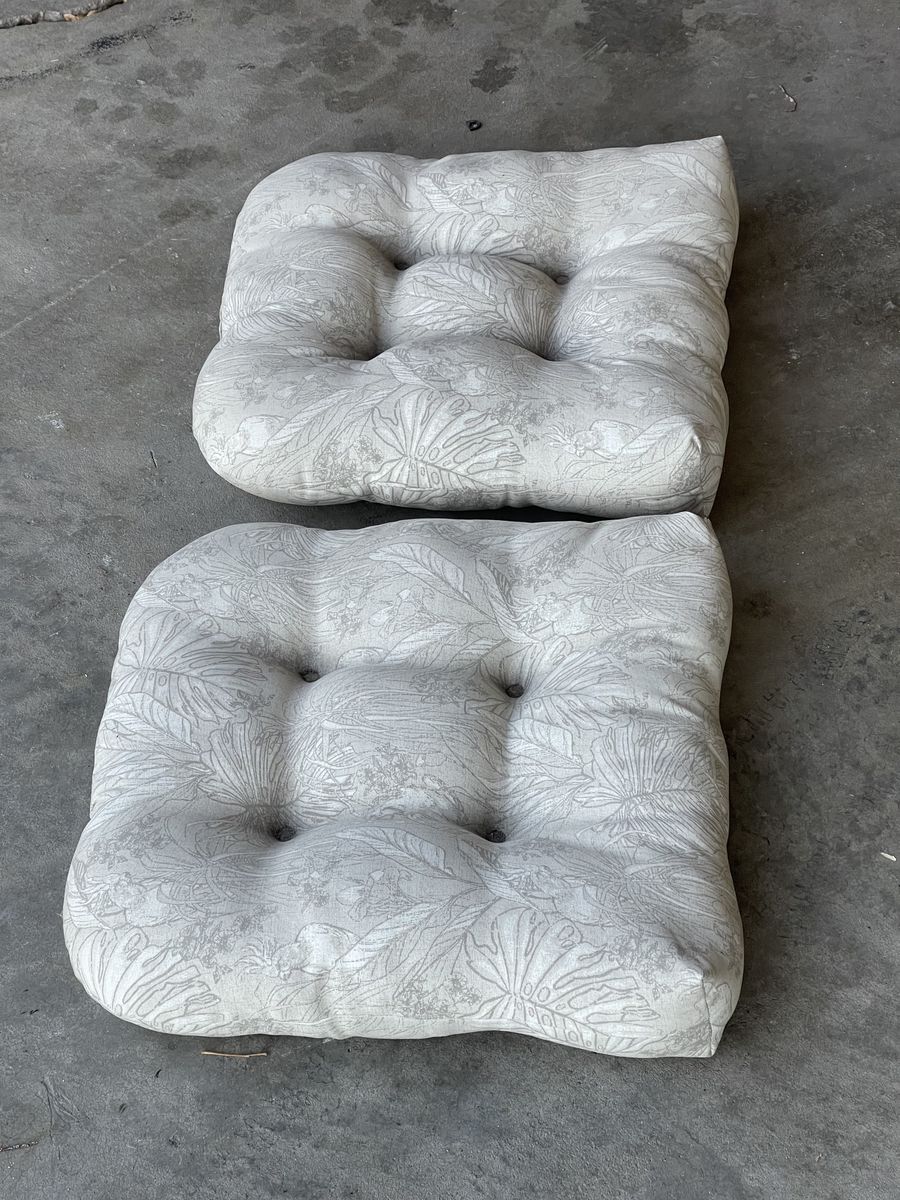 Pair of Tufted Chair Cushions - Neutral Botanical Print