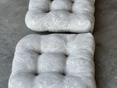 Pair of Tufted Chair Cushions - Neutral Botanical Print