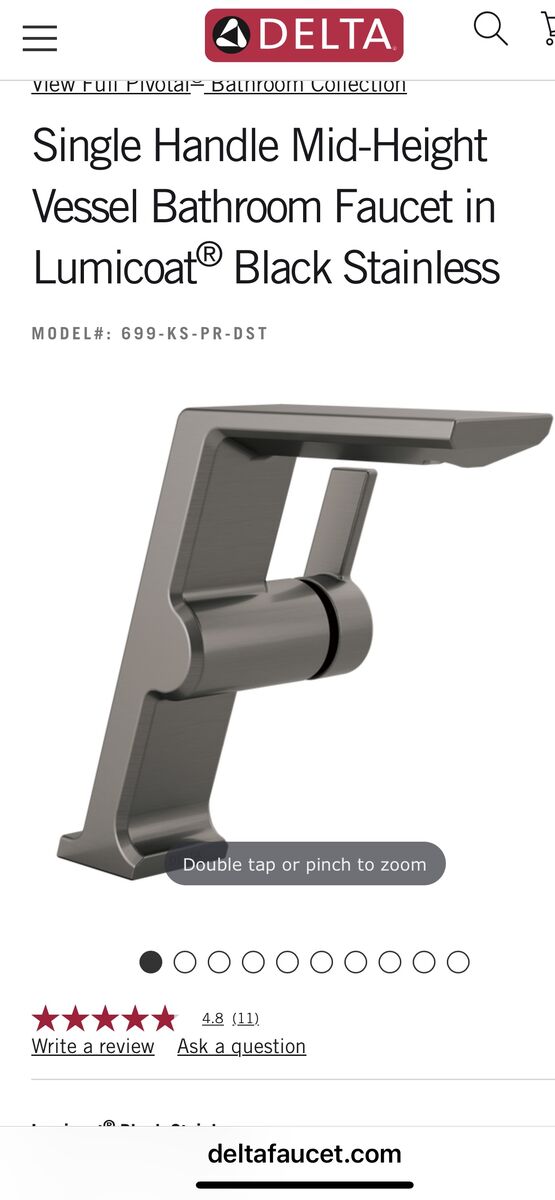 Two Delta Pivotal Single Handle Mid-Height Vessel Bathroom Faucets in Lumicoat® Black Stainless