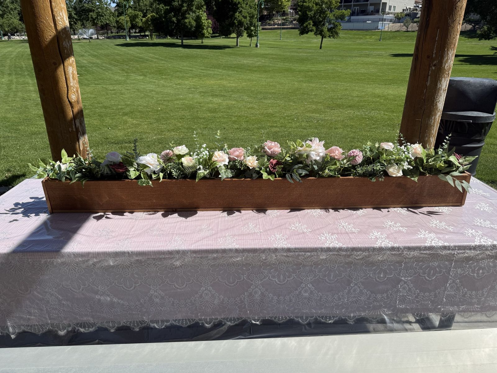 Handcrafted Rustic Wood Floral Centerpiece Box with Faux Flowers - Wedding/Event Decor