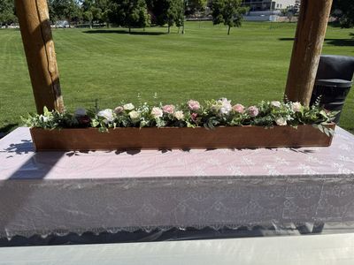 Handcrafted Rustic Wood Floral Centerpiece Box with Faux Flowers - Wedding/Event Decor