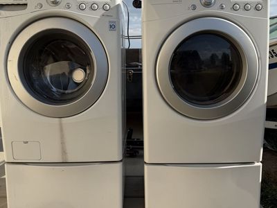 LG Front Load Washer and Electric Dryer Set with Pedestal Drawers - White
