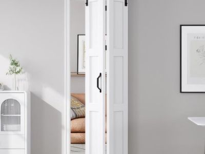 30X84(Double 15x84) White Bifold Barn Door Sliding Bi fold Doors Bi-fold Folding with 34" Hardware Kit & Handle,Solid MDF Door w
