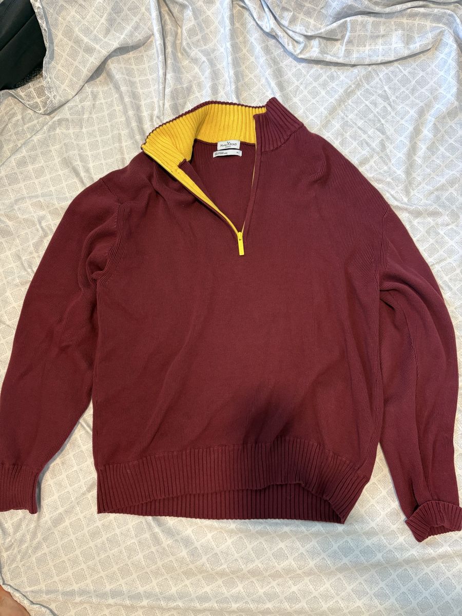 Marc Ecko Cut & Sew Men's XL 1/4 Zip Pullover Sweater Red/Yellow 100% Cotton