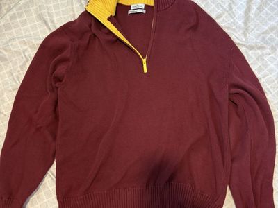 Marc Ecko Cut & Sew Men's XL 1/4 Zip Pullover Sweater Red/Yellow 100% Cotton