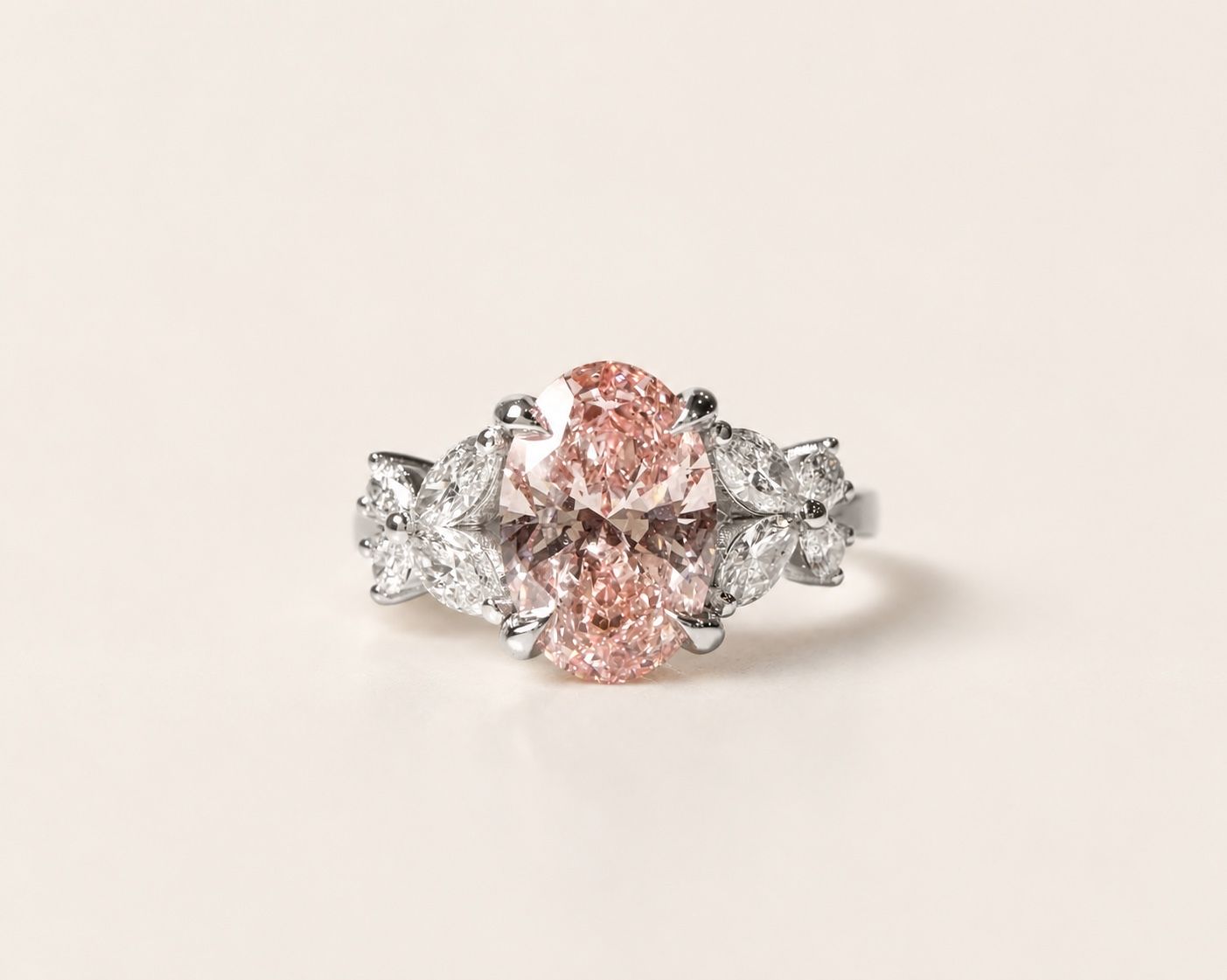 Pink Oval Cut Lab Grown Diamond Ring