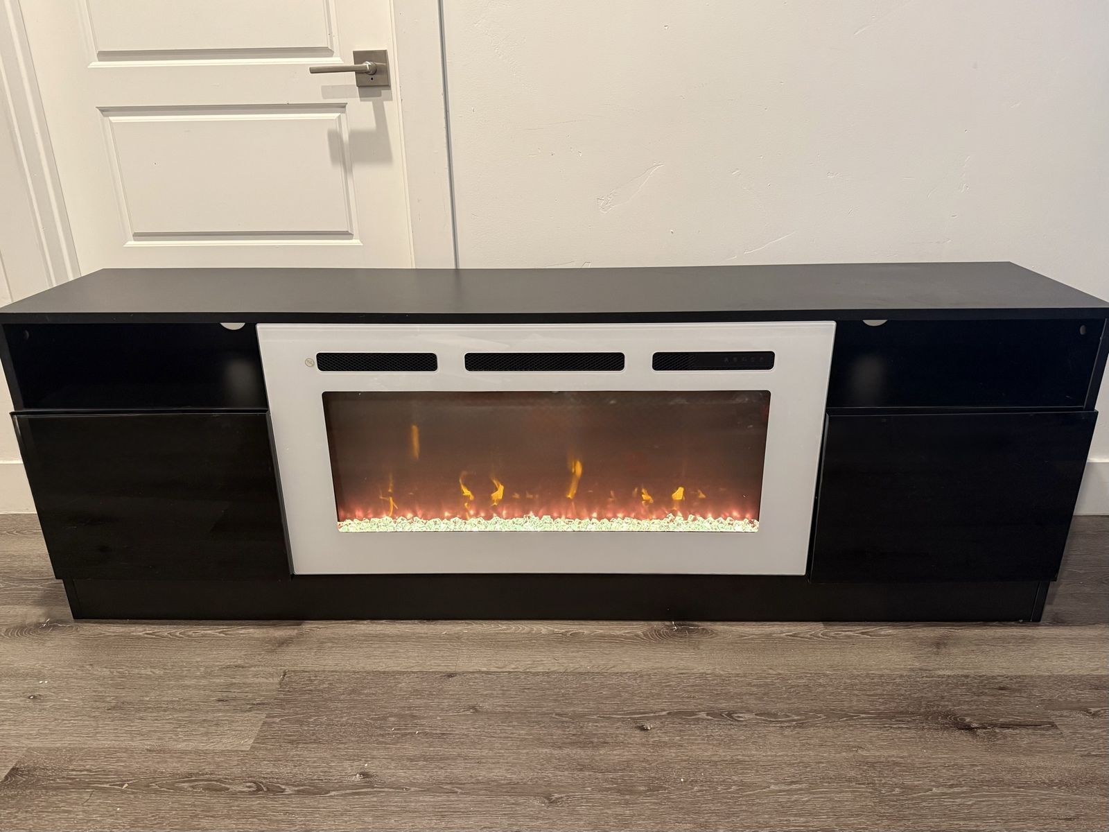 Brand New Modern Black Fireplace TV Entertainment Stand